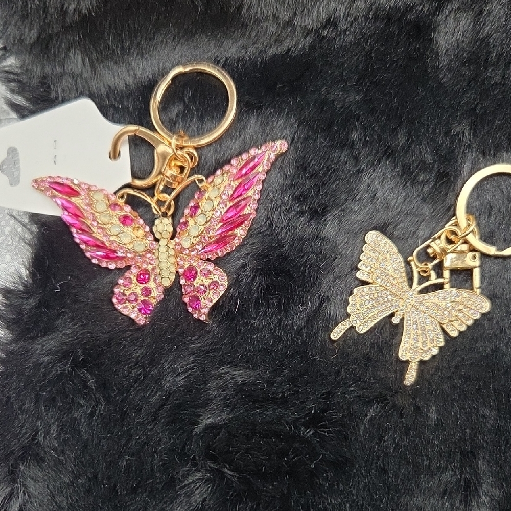 Keychains Pink and Gold Butterfly